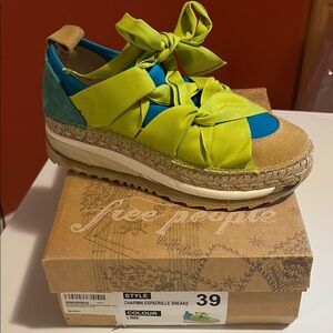 Free People Espadrilles Green Blue Crisscross Straps